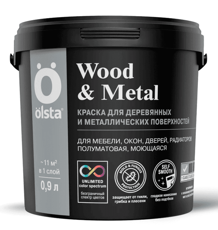 OLSTA® WOOD & METAL (для дер. и металл. поверхн.) краска база С, 0,9л