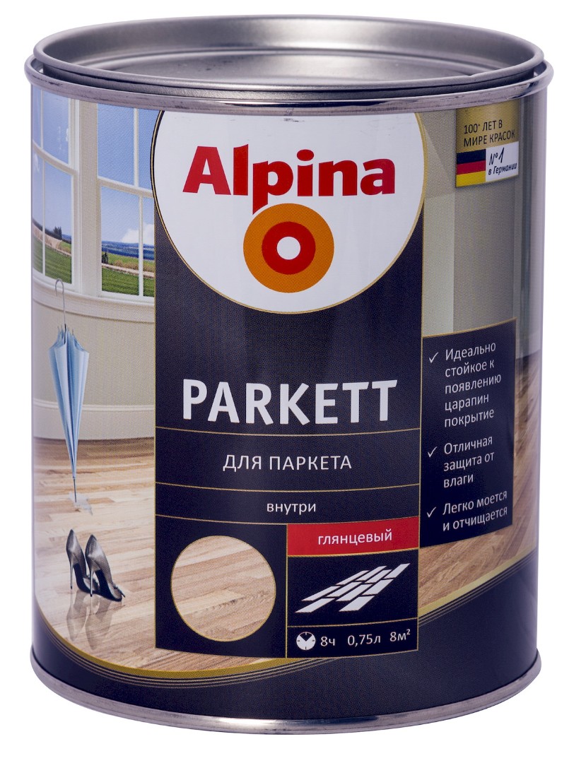 Лак Alpina Parkett глянцевый (0.75 л) алкидно-уретановый